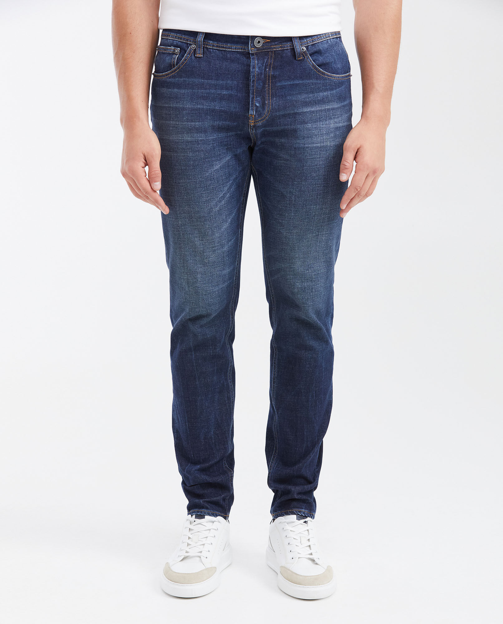 Jean Súper Slim Fit Tiro Bajo Bota Super Slim Azul Oscuro para Hombre