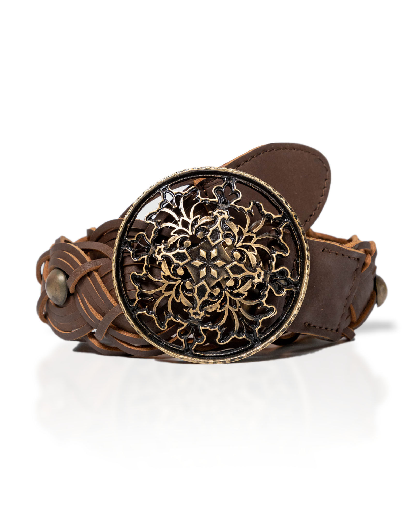 Cinturón en Cuero con Aplicaciones Metálicas para Mujer