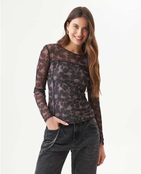 Camiseta Manga Larga con Transparencia para Mujer