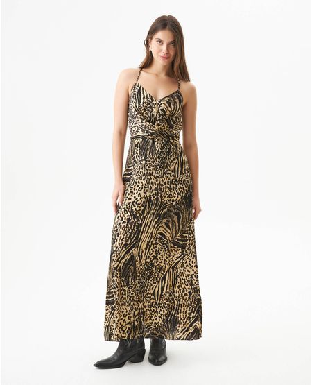 Vestido Largo con Escote en V Silueta Amplia para Mujer
