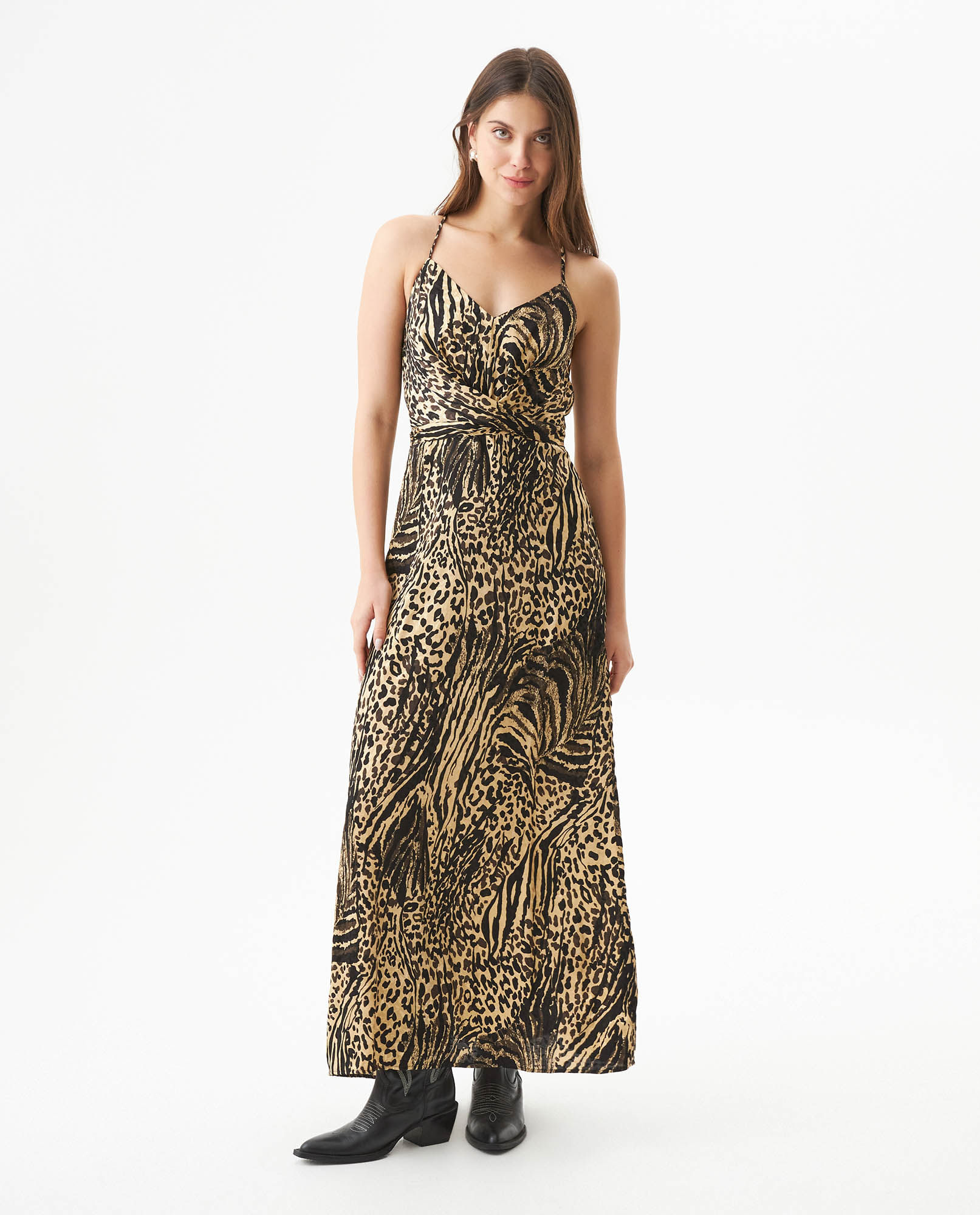 Vestido Largo con Escote en V Silueta Amplia para Mujer