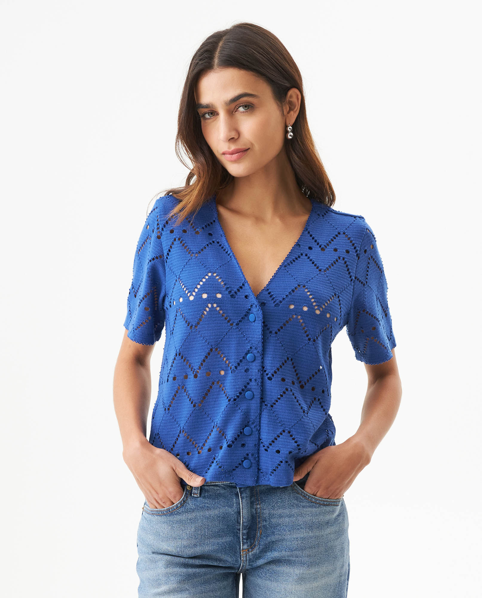 Camisa Silueta Recta con Escote V para Mujer