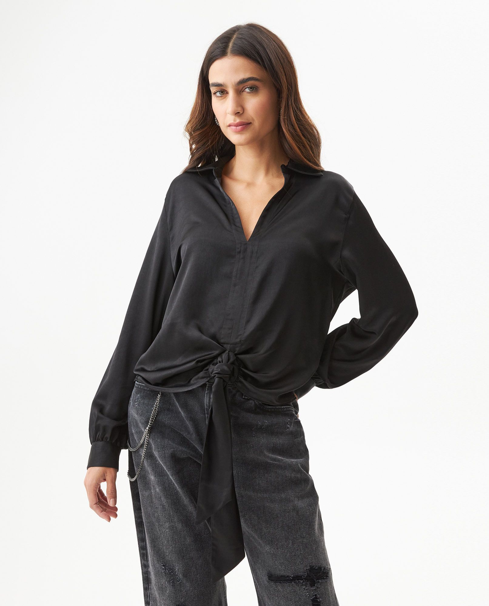 Blusa Silueta Amplia con Efecto Satín para Mujer