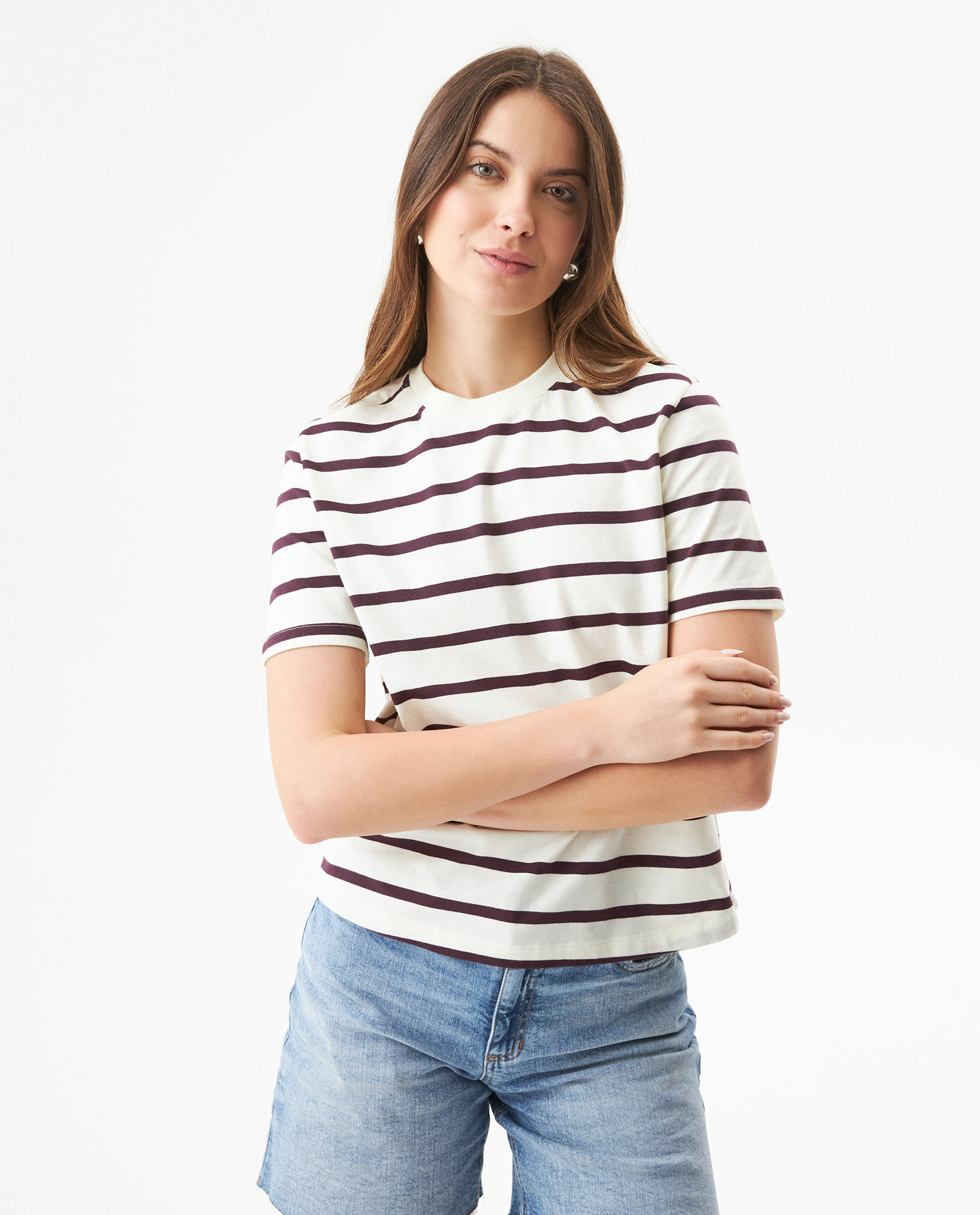 Camiseta de Rayas Manga Corta para Mujer