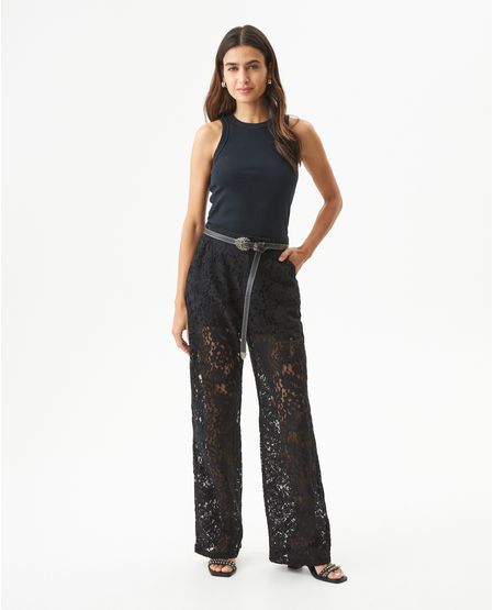 Pantalon Silueta Recta con Efecto Bordado para Mujer