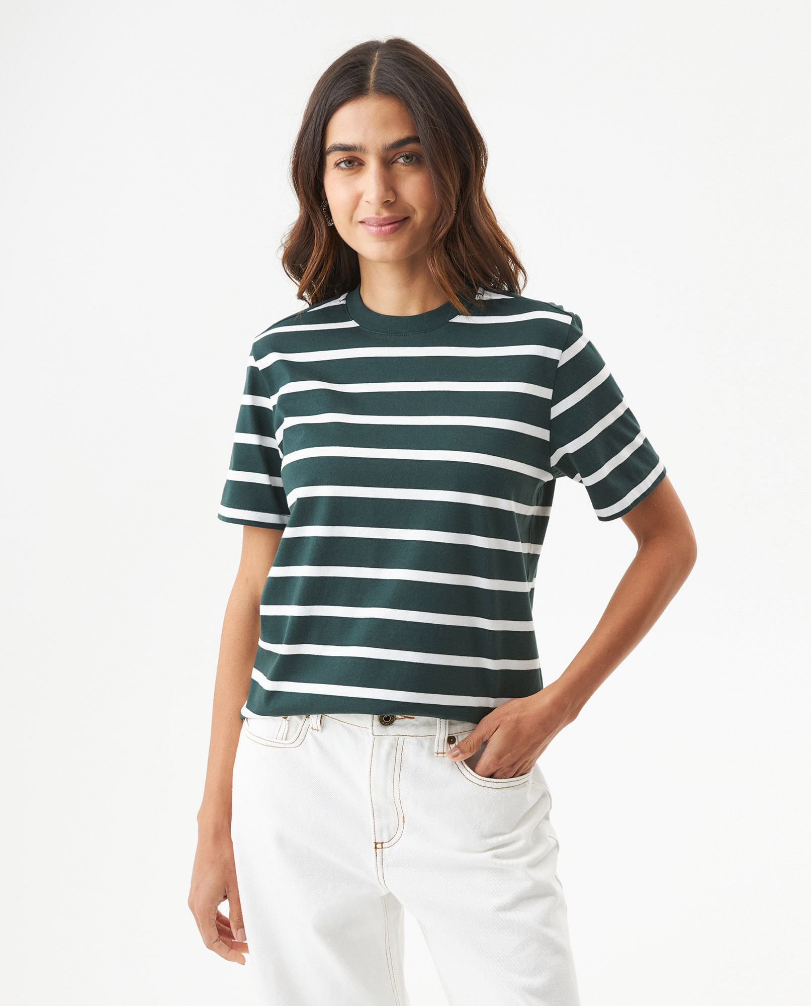 Camiseta de Rayas Manga Corta para Mujer