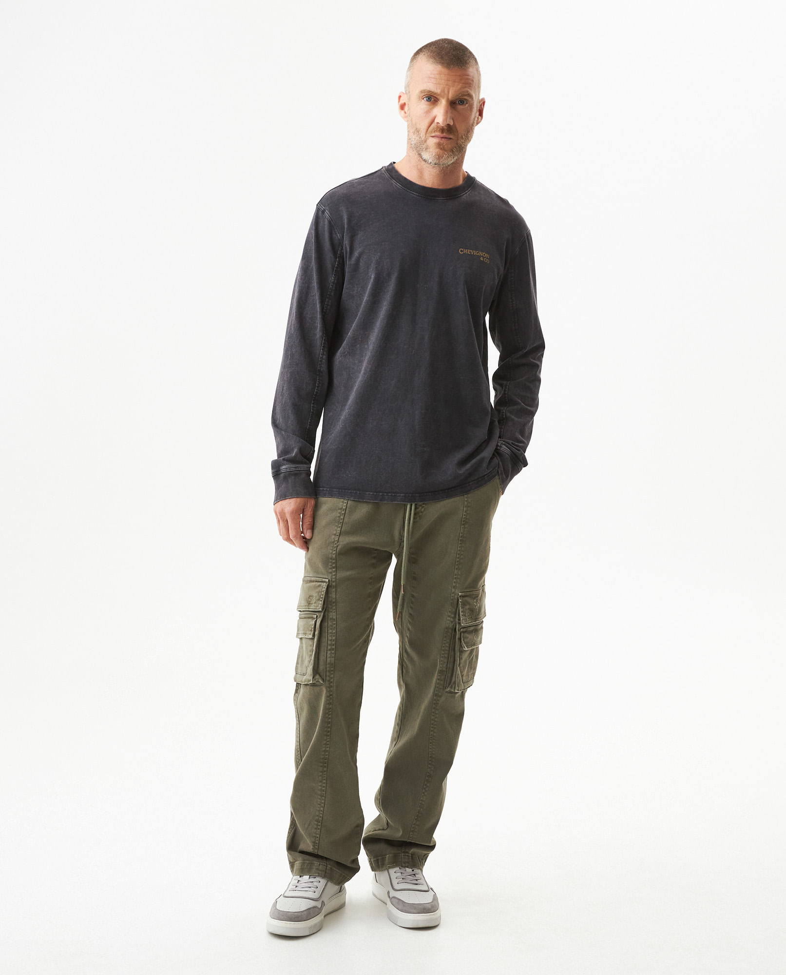 Pantalón Cargo Tiro Medio para Hombre en Mezcla de Algodón-Elastano