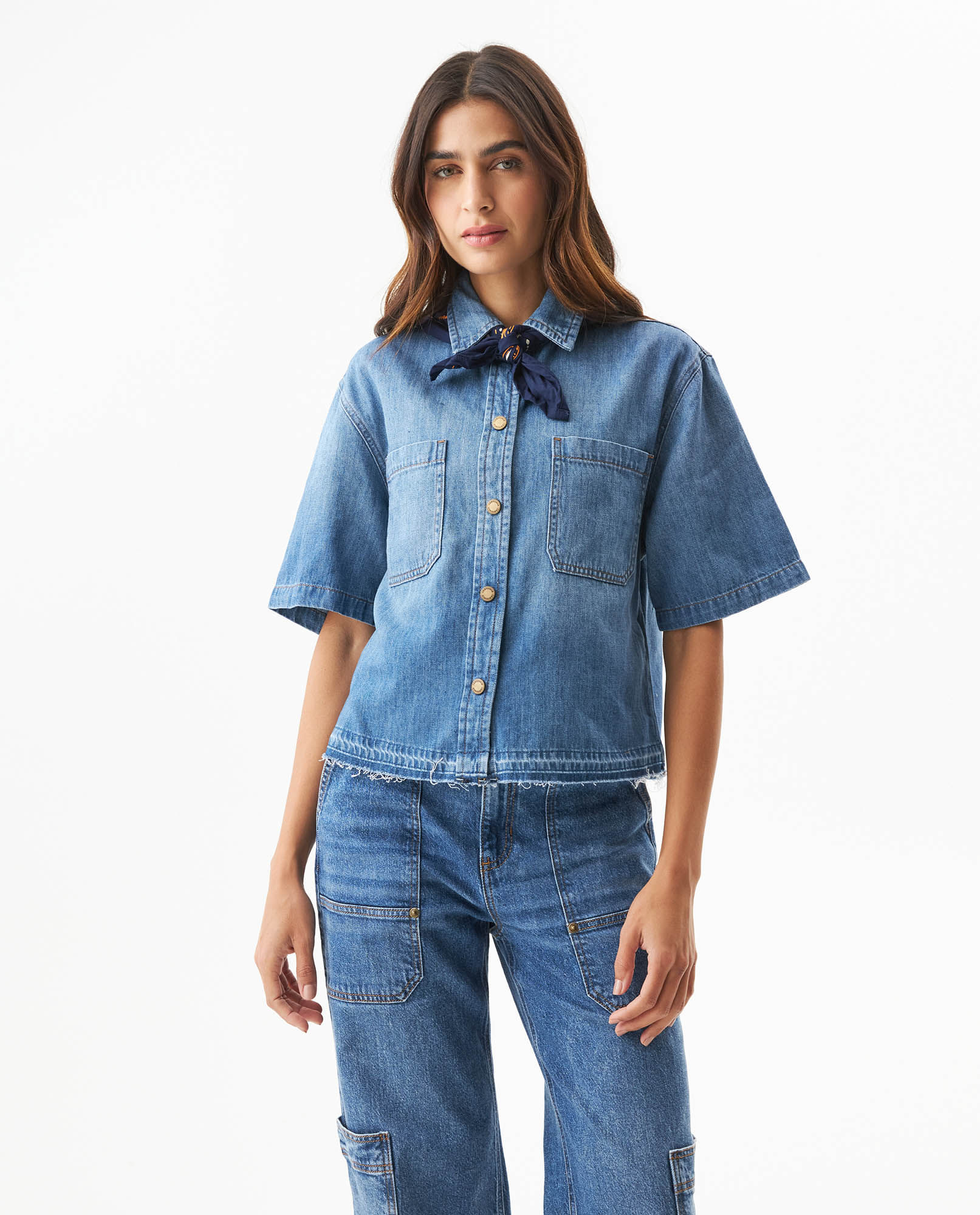 Camisa Manga Corta en Denim para Mujer