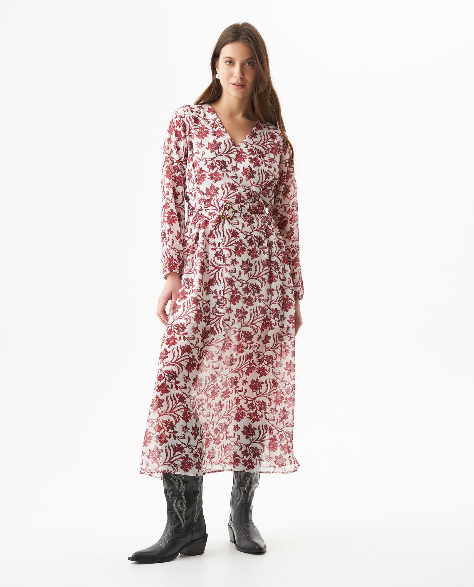 Vestido Largo Semi Ajustado Manga Larga para Mujer