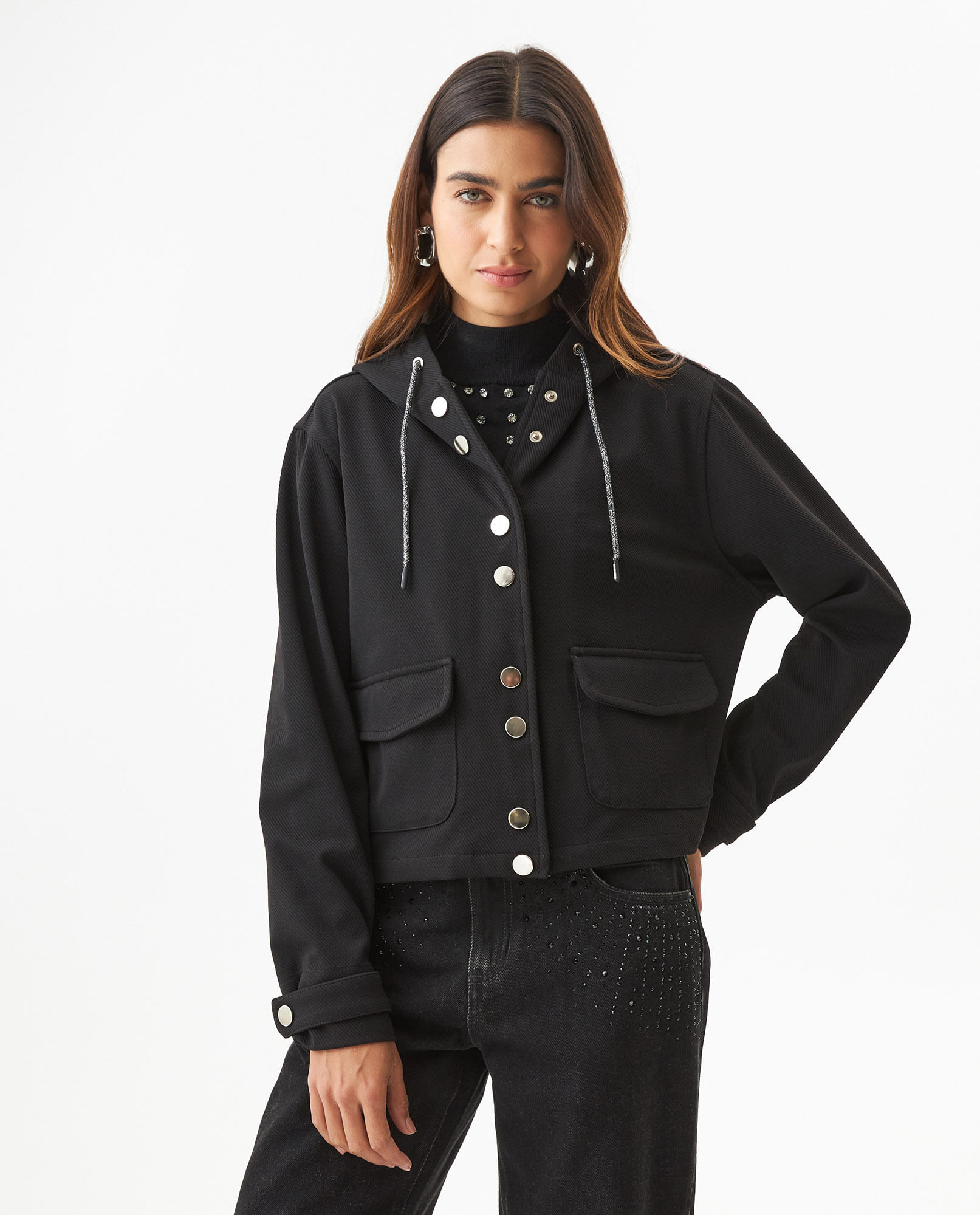 Chaqueta Silueta Recta con Capucha para Mujer