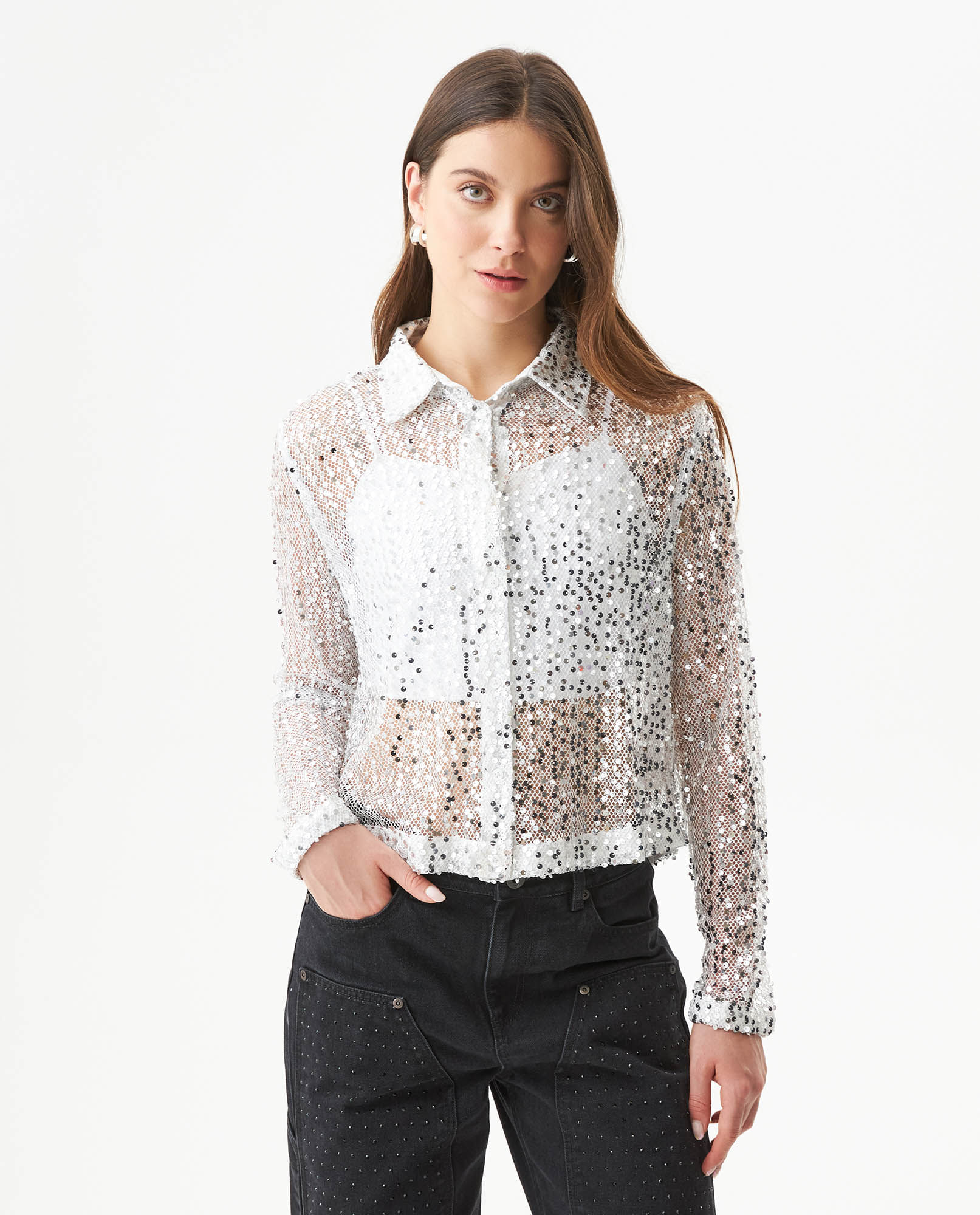 Camisa de Lentejuelas Silueta Regular para Mujer