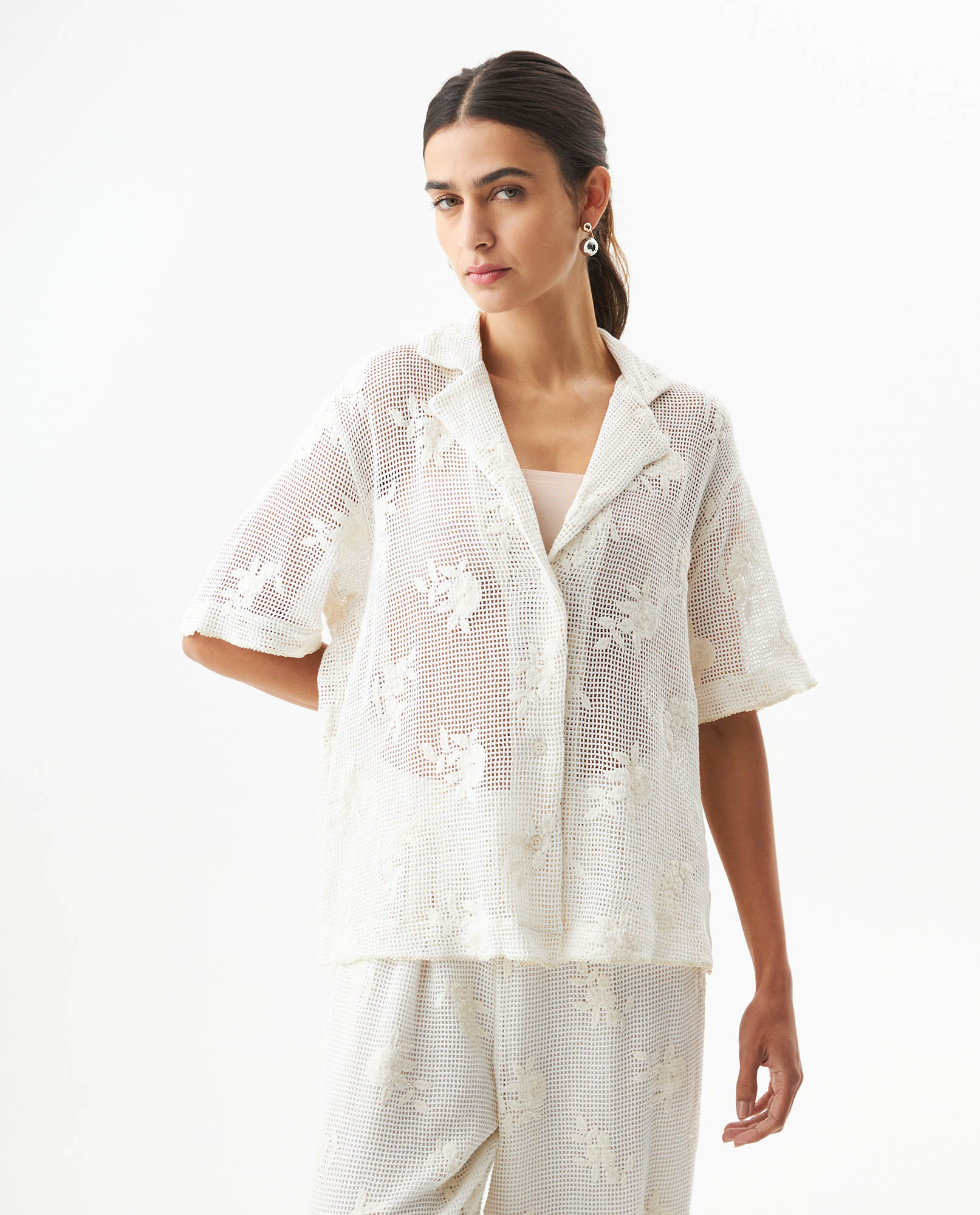 Camisa con Crochet Silueta Recta para Mujer