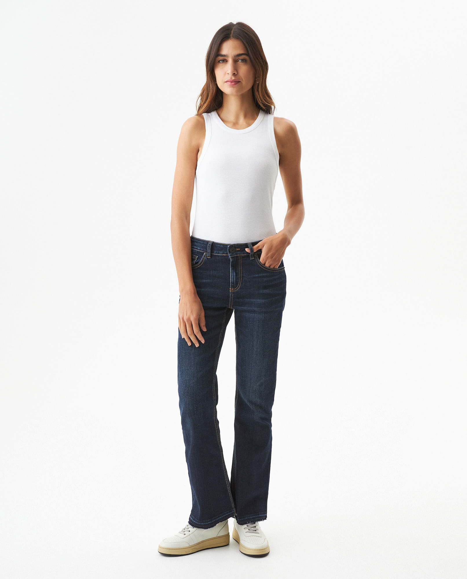 Jean Cosmo Tiro Alto para Mujer en Mezcla de Algodón y Poliéster, Ancla