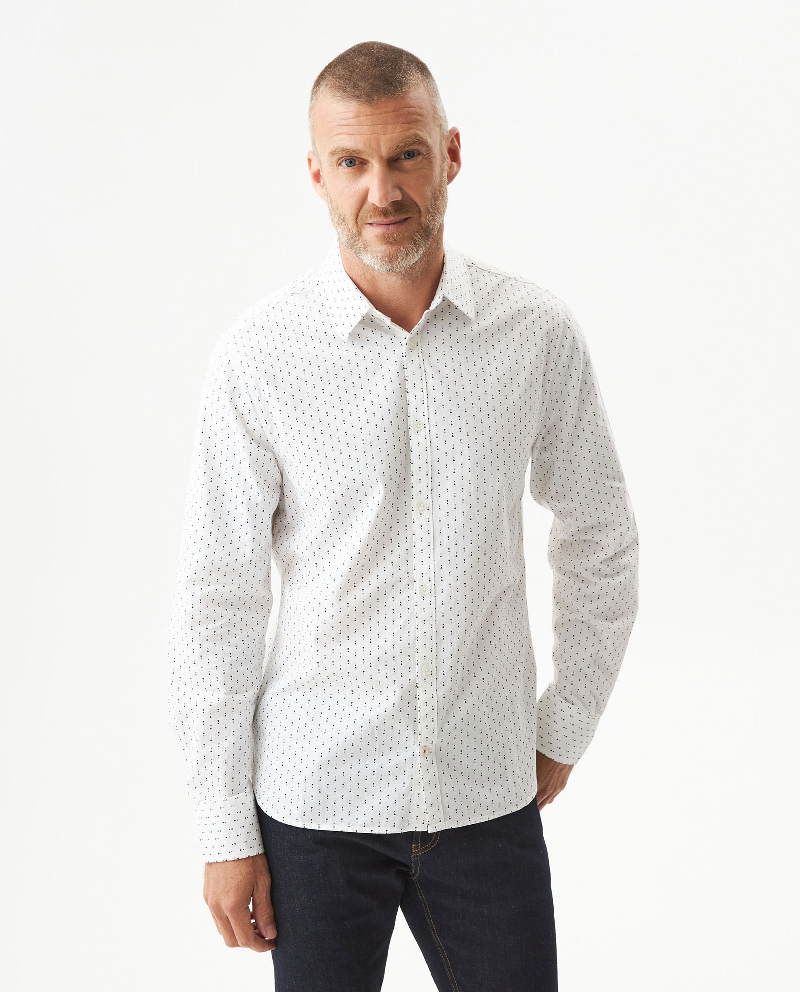 Camisa Mini Print Manga Larga para Hombre en Algodón