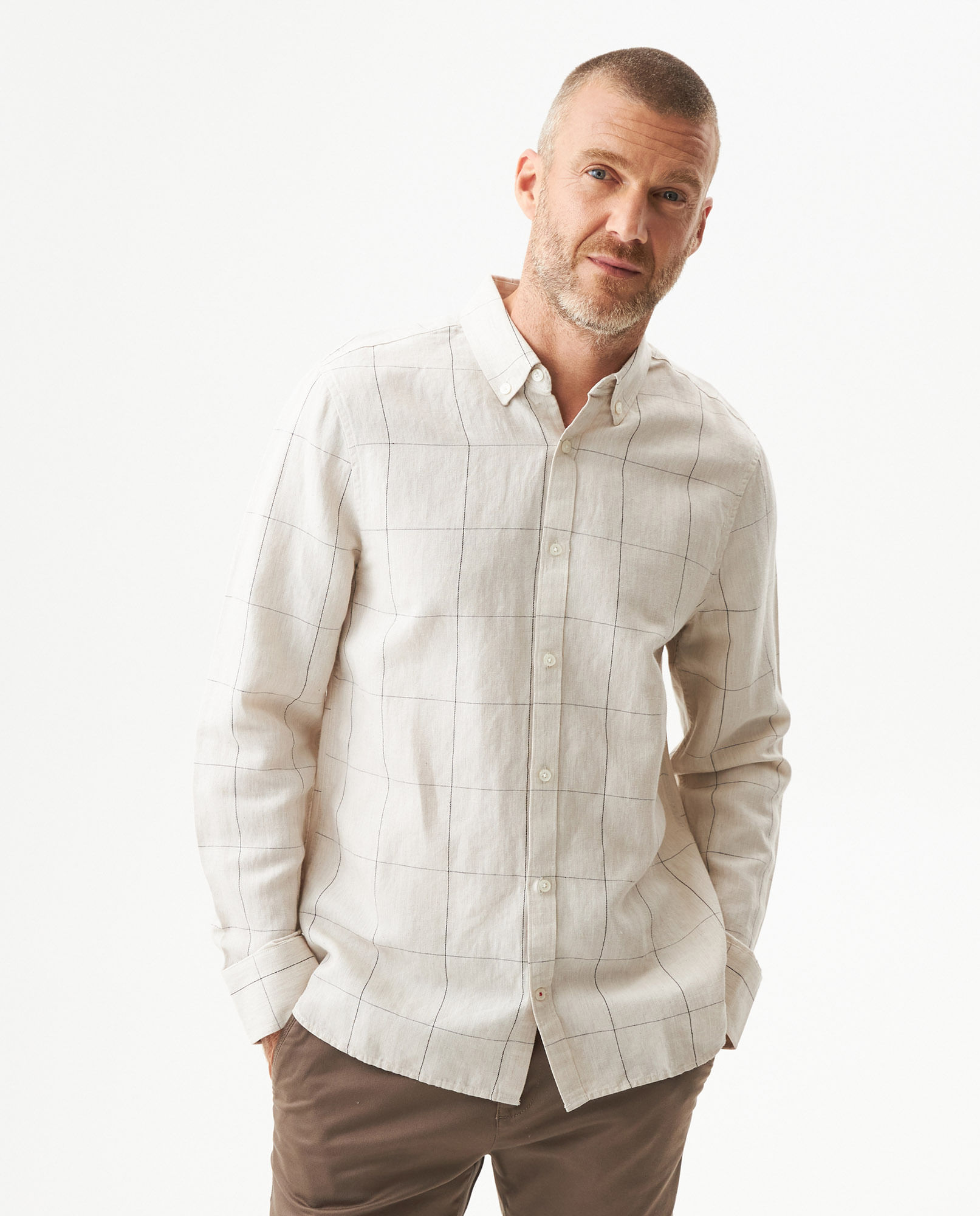 Camisa Patrón Windowpane Check para Hombre en algodón