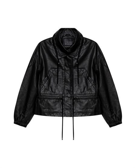 Chaqueta Bomber de Cuero con Cuello de Solapa para Mujer