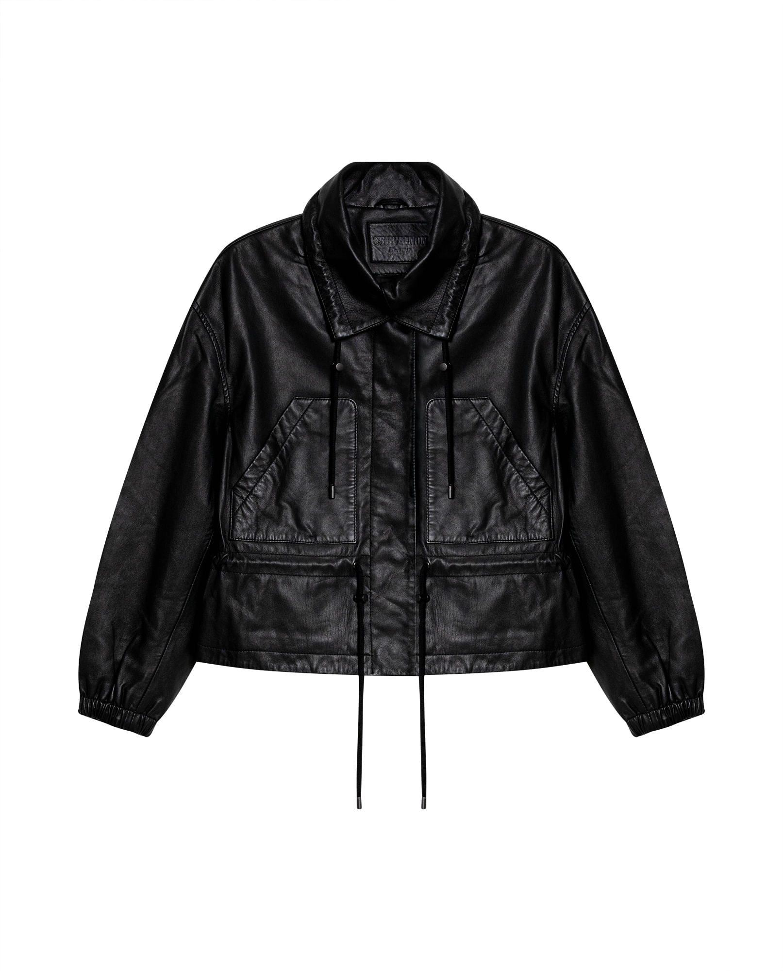 Chaqueta Bomber de Cuero con Cuello de Solapa para Mujer