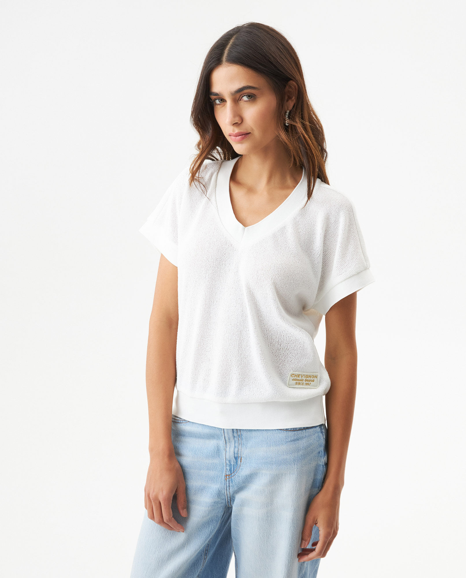 Camisa con Cuello en V Classic Fit para Mujer