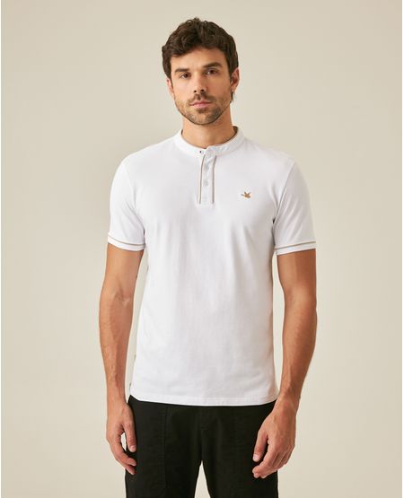 Camisa Polo de Hombre Slim Fit Cuello Nerú Manga Corta Sesgos en Contraste en Mezcla de Algodón