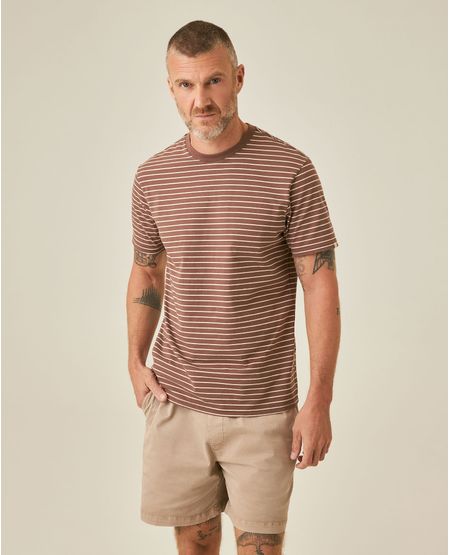 Camiseta de Hombre Slim Fit Manga Corta de Rayas con Marquilla Bandera en Mezcla de Algodón