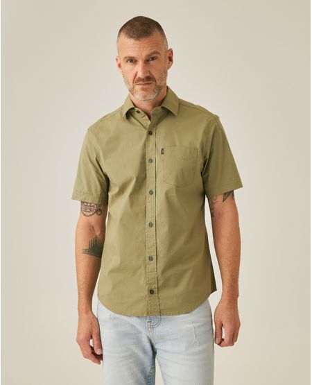 Camisa de Hombre Manga Corta Slim Fit Cuello Spread con Paletas en Popelina en Mezcla de Algodón