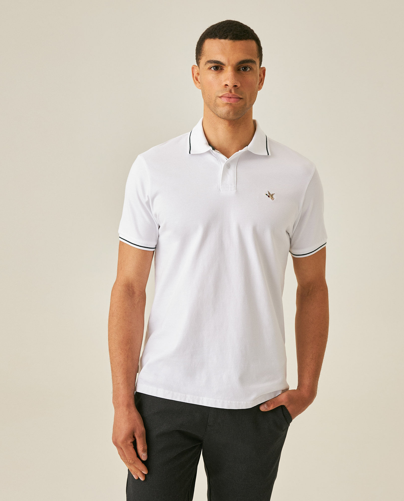 Camisa Polo de Hombre Classic Fit Manga Corta Perilla Interna Tejida en Mezcla de Algodón