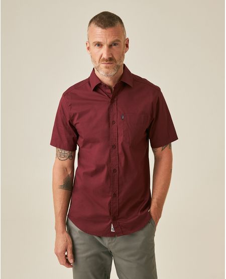 Camisa de Hombre Manga Corta Slim Fit Cuello Spread con Paletas en Popelina en Mezcla de Algodón