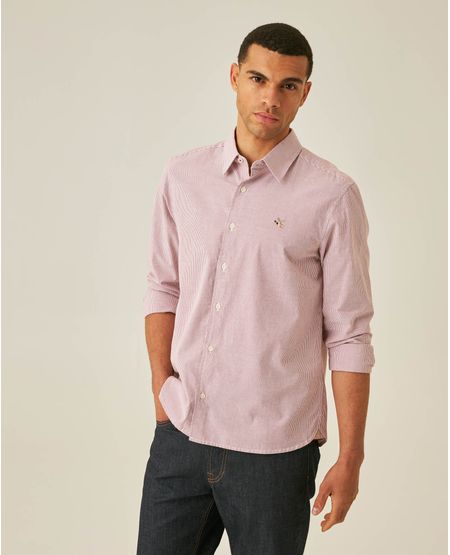 Camisa de Hombre Manga Larga Slim Fit Mil Rayitas Oxford con Piezas en Contraste en Algodón