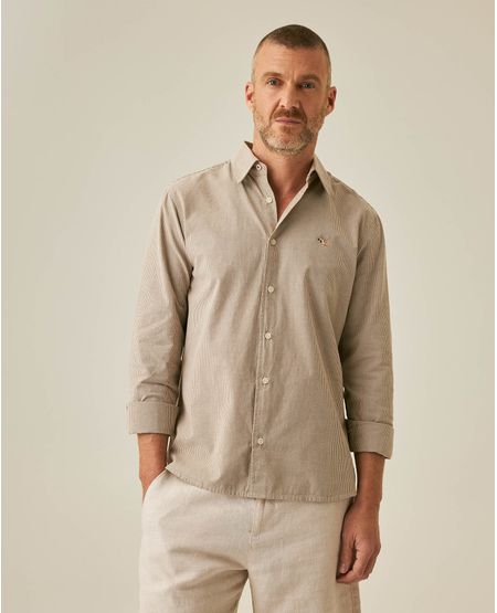 Camisa de Hombre Manga Larga Slim Fit Mil Rayitas Oxford con Piezas en Contraste en Algodón