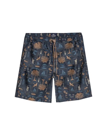 Bermuda de Hombre de Playa Estampada Mini Print Tropical Panty Interno en Poliéster Reciclado