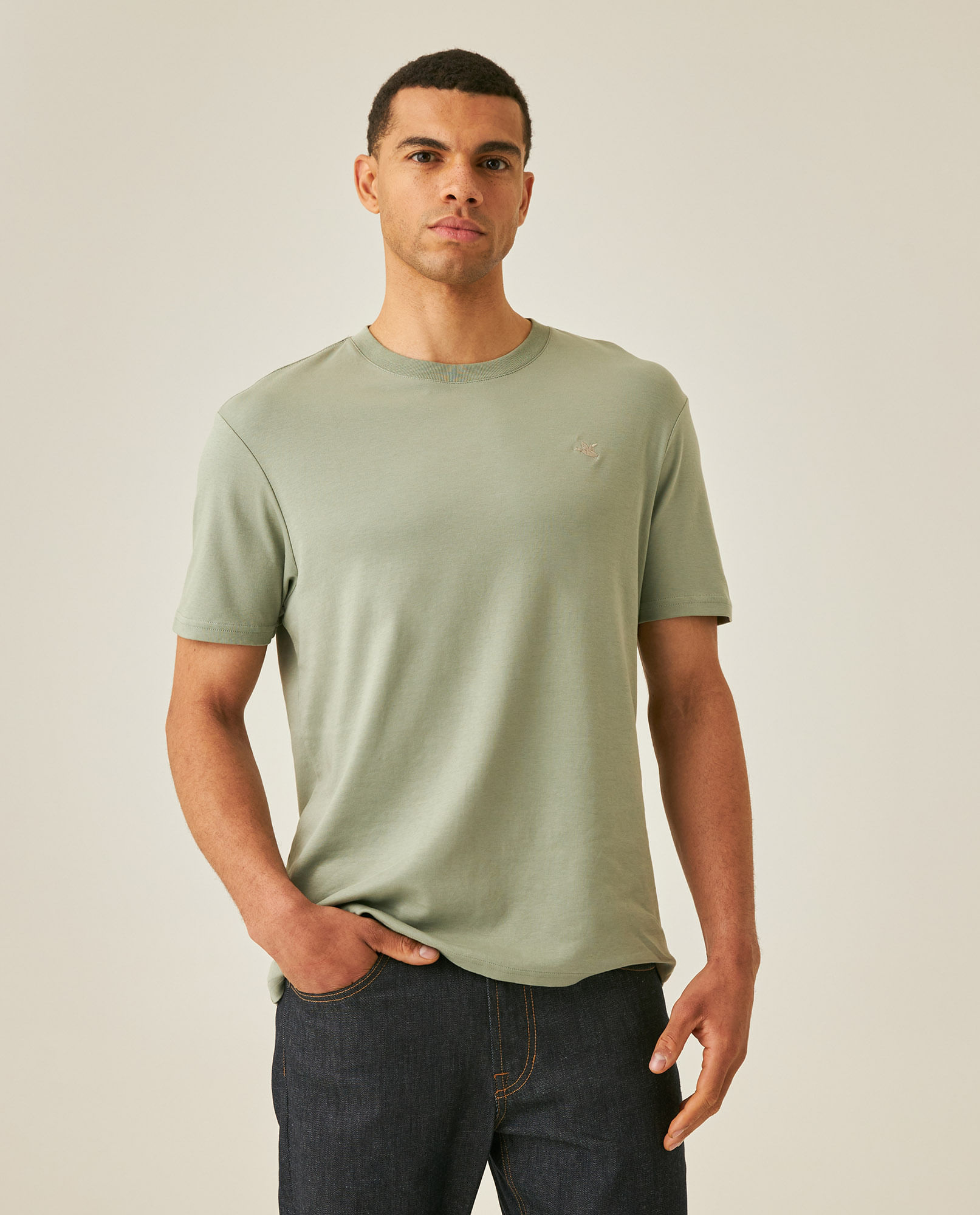 Camiseta de Hombre Slim Fit Manga Corta Pato Bordado Jersey Doble Punto en Algodón