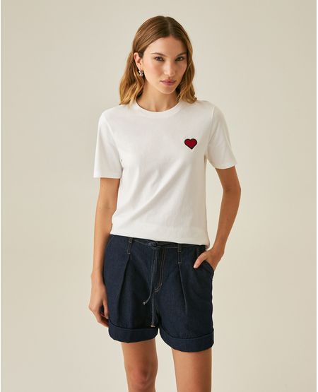 Camiseta de Mujer Gráfica Slim Fit Cuello Redondo Look Preppy con Parches Bordados en  Algodón