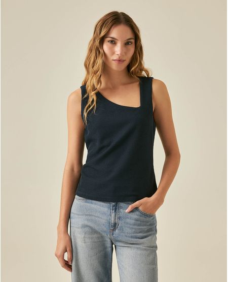 Camiseta de Mujer Moda Ajustada Escote Asimétrico Manga Sisa con Forro en Mezcla Técnica