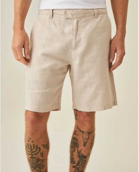 Bermuda de Hombre Relaxed Fit Silueta Recta Bolsillos de Ribete en Lino