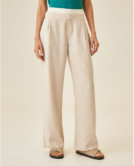 Pantalón de Mujer Wide Leg Tiro Alto Doble Pretina Tipo Boxer en Mezcla de Rayón