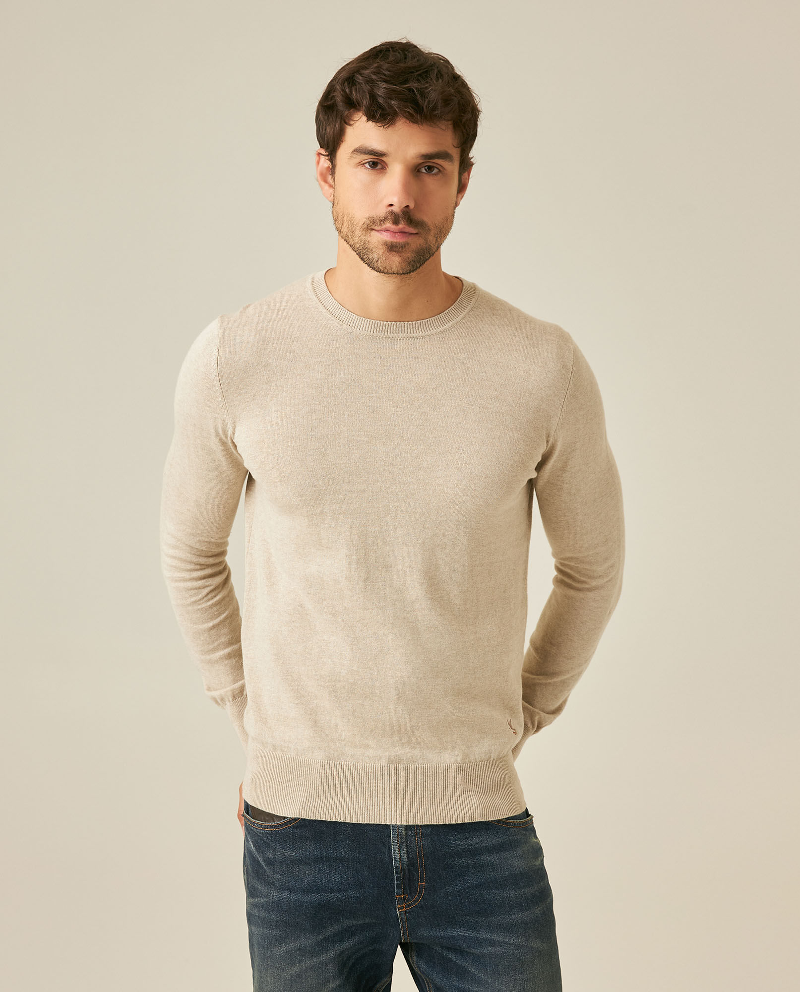 Suéter de Hombre Tejido Regular Fit Cuello Redondo Full Fashion Pato Bordado en Algodón