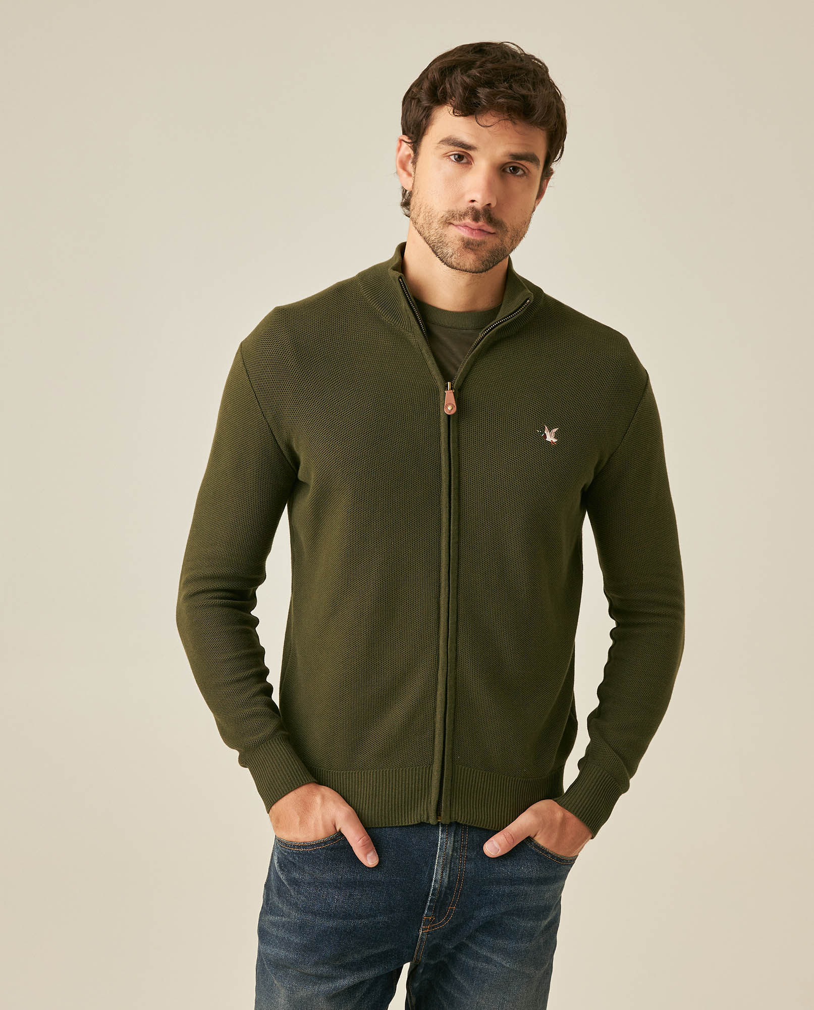 Chaqueta de Hombre Tejido Piqué Regular Fit Cuello Nerú en Algodón