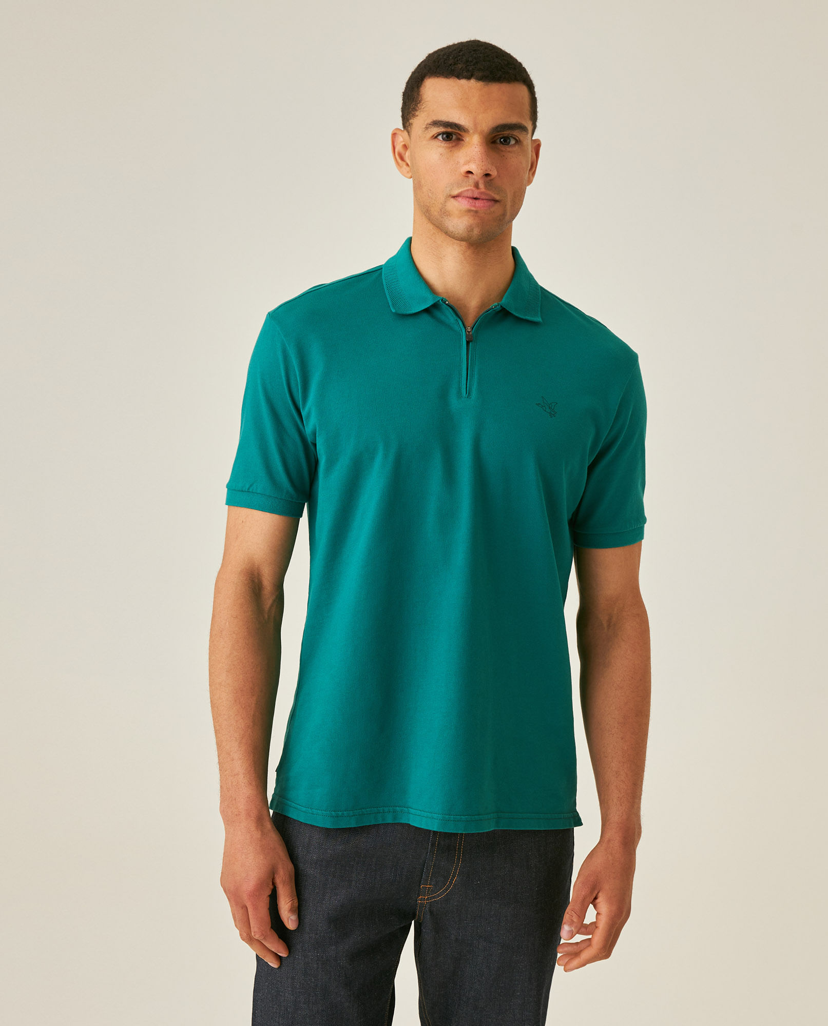Camisa Polo de Hombre Classic Fit con Cierre y Bordado Contorno de Pato Tela Piqué en Mezcla de Algodón