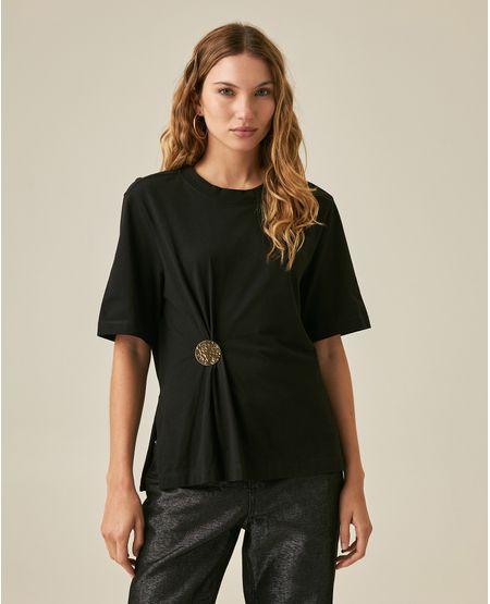 Camiseta de Mujer Semi Ajustada con Pliegues y Prendedor Removible en Algodón Madres