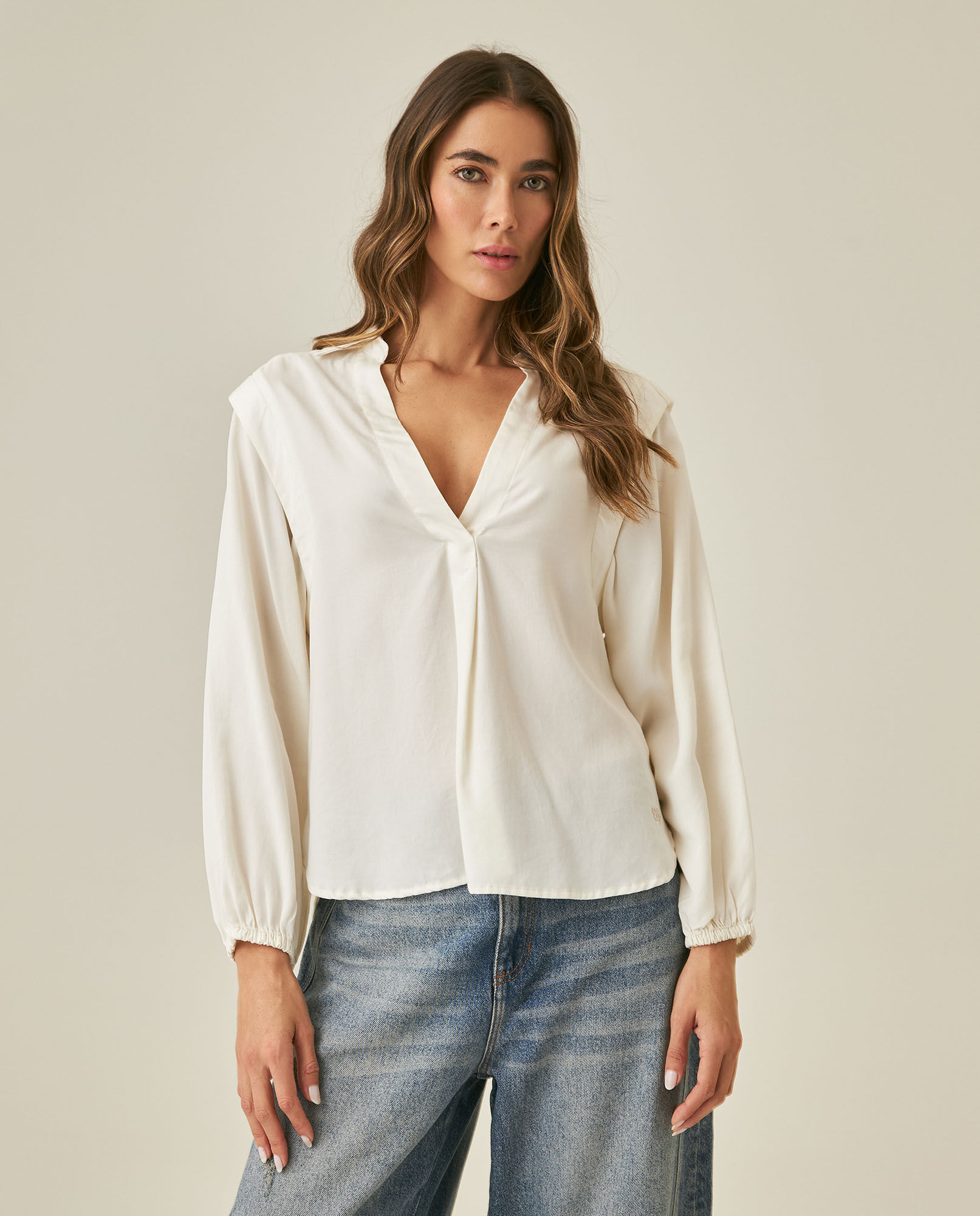Blusa de Mujer Moda Semi Recta Simulación Doble Prenda en Lyocell