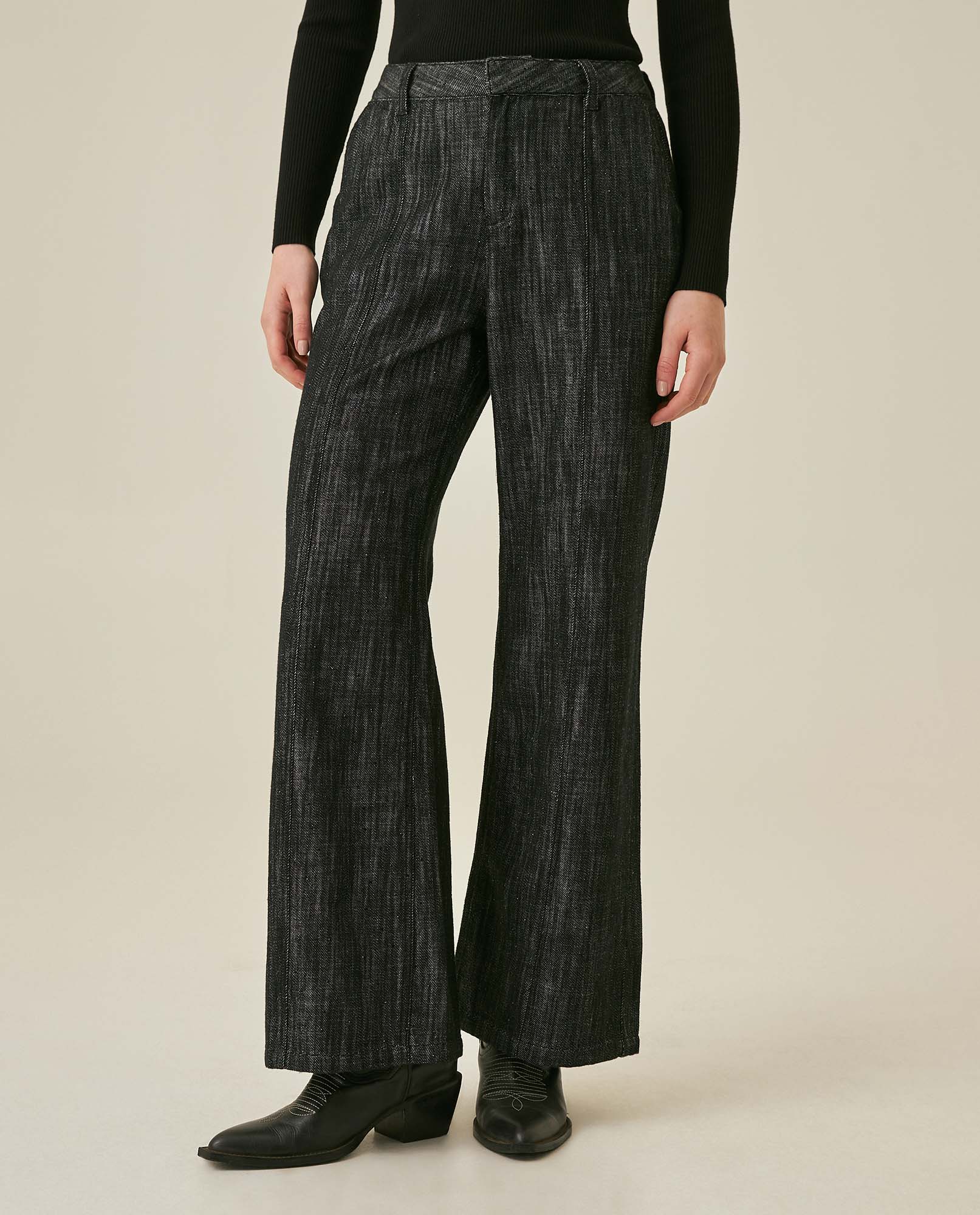 Pantalón de Mujer Wide Leg Tiro Alto Denim con Piedras en Algodón