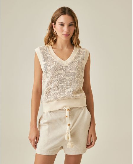 Blusa de Mujer Moda Tipo Chaleco Efecto Tejido Textura Transparente en Algodón