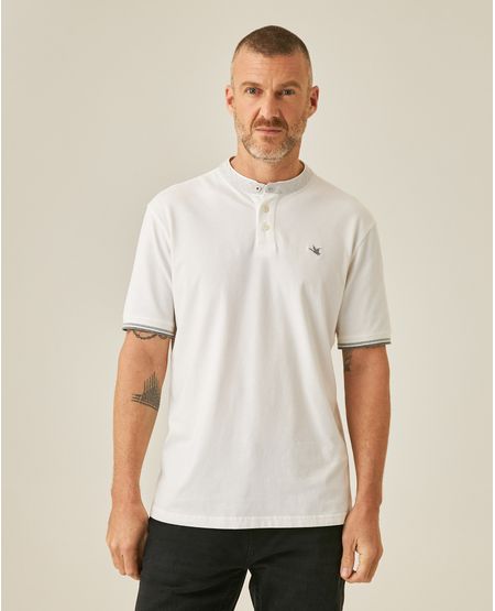 Camisa Polo de Hombre Slim Fit Cuello Nerú con Banda en Contraste en Mezcla de Algodón