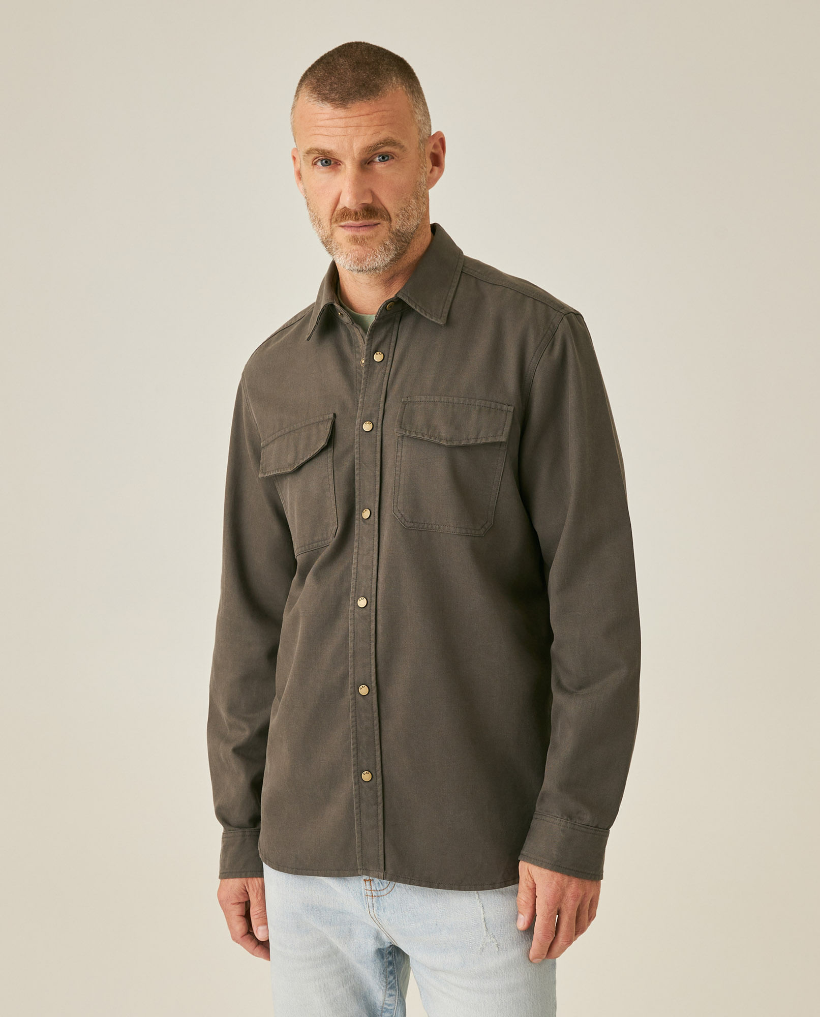 Camisa de Hombre Manga Larga Regular Fit Hiladilla Decorativa en Mezcla de Lyocell y Algodón