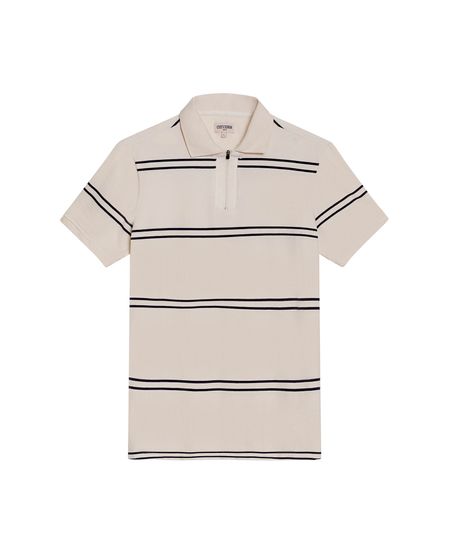 Camisa Polo de Hombre Slim Fit Manga Corta Rayas Preteñidas con Perilla de Cierre en Mezcla de Algodón