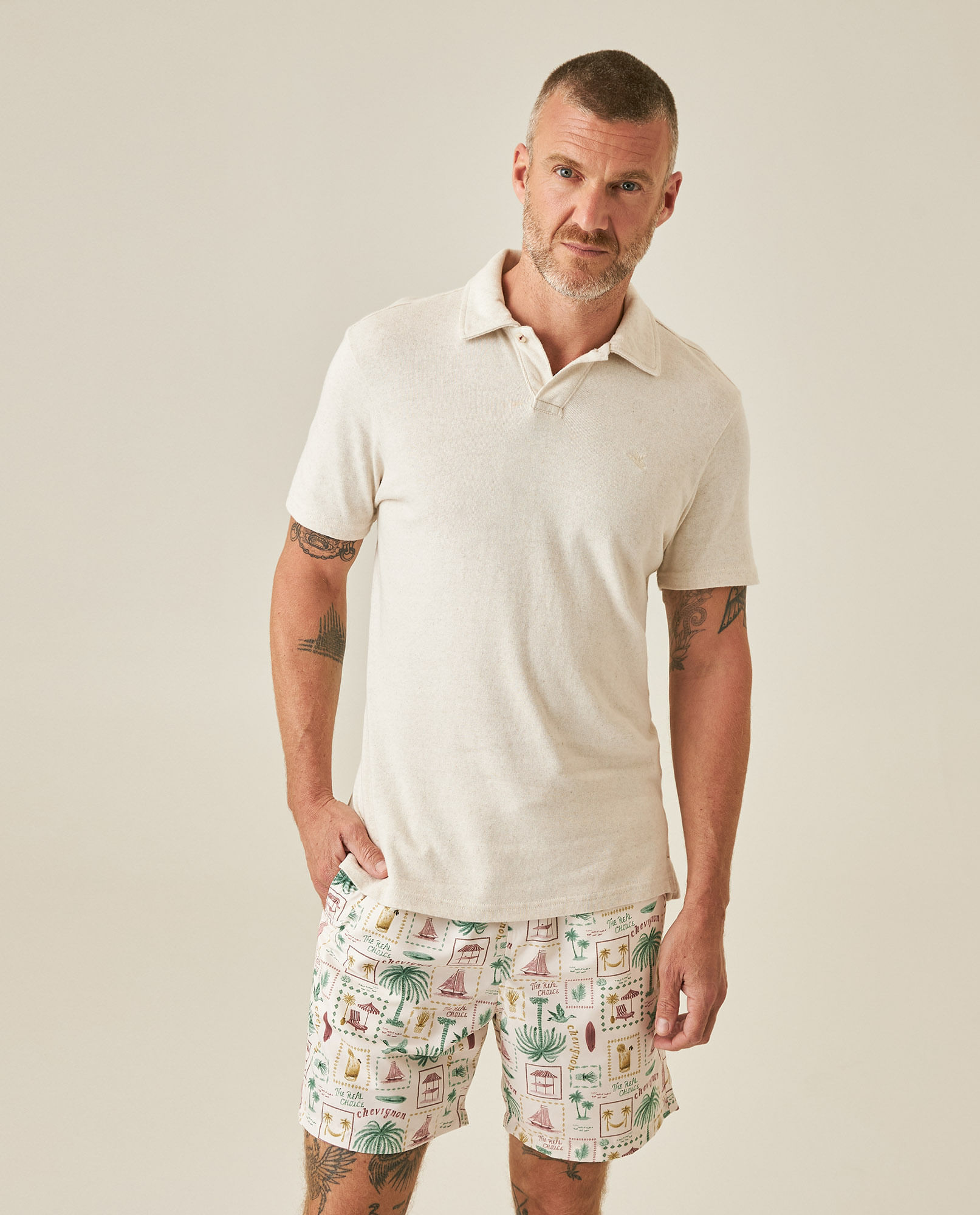 Camisa Polo de Hombre Slim Fit Manga Corta Efecto Semilla en Mezcla de Algodón y Viscosa