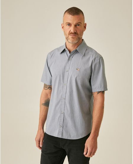 Camisa de Hombre Manga Corta Slim Fit Fill&Fill Detalles en Rojo en Mezcla de Algodón y Lino