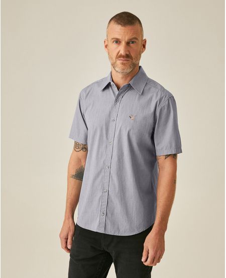 Camisa de Hombre Manga Corta Slim Fit Fill&Fill Detalles en Rojo en Mezcla de Algodón y Lino