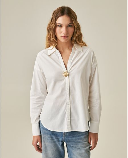 Camisa de Mujer Cápsula Madres Silueta Amplia con Prendedor Removible en Mezcla de Algodón