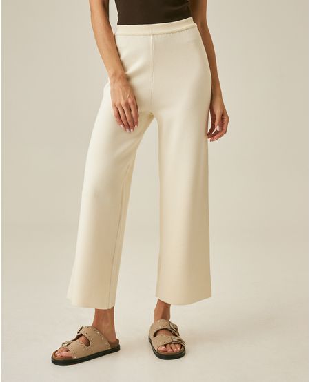 Pantalón de Mujer Tejido Básico Wide Leg Crop Jersey Tupido en Mezcla de Viscosa